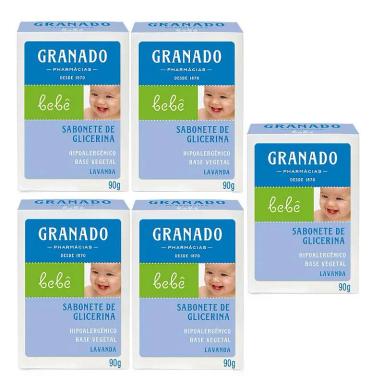 KIT COM 5 SABONETES EM BARRA LAVANDA GRANADO 90G CADA