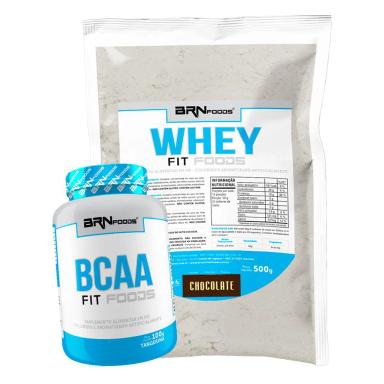 KIT WHEY PROTEIN FIT FOODS 500G + BCAA FIT 100G - BRN FOODS SABOR CHOCOLATE