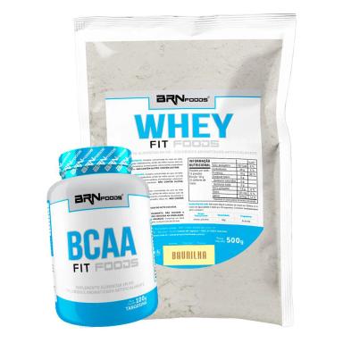 KIT WHEY PROTEIN FIT FOODS 500G + BCAA FIT 100G - BRN FOODS SABOR BAUNILHA