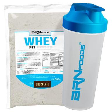 KIT WHEY PROTEIN FIT FOODS 500G + COQUETELEIRA - BRN FOODS SABOR CHOCOLATE
