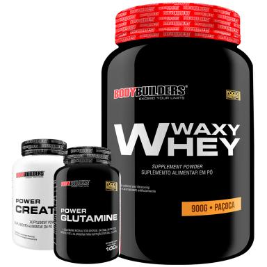 KIT WAXY WHEY 900G + POWER CREATINE 100G + POWER GLUTAMINE 100G - BODYBUILDERS Paçoca