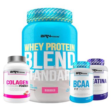 KIT WHEY BLEND 900G + CREATINA FOODS 100G + BCAA FIT 100G + COLAGEN FOODS 200G - BRN FOODS