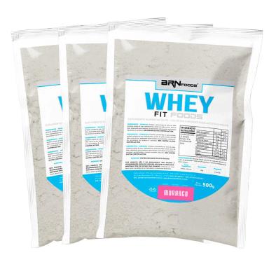 KIT 3X WHEY FIT FOODS 500G - BRN FOODS SABOR MORANGO