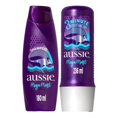 Kit Aussie Mega Moist Shampoo 180ml + Condicionador 236ml