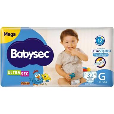 FRALDA BABYSEC ULTRASEC GALINHA PINTADINHA G 32 UNIDADES