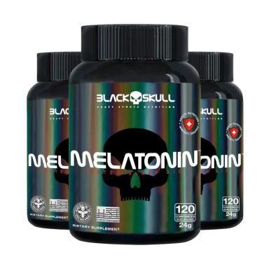 3X MELATONIN - MELATONINA 120 COMP - BLACK SKULL Sem Sabor