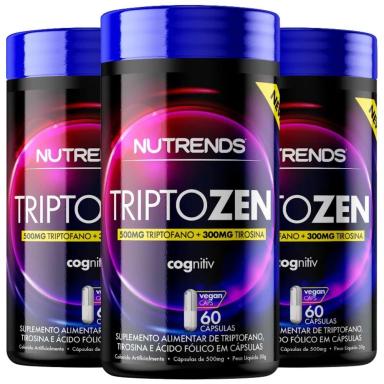 KIT 3X TRIPTOZEN COGNITV ( L+TRIPTOFANO, L-TIROSINA E ÁCIDO FóLICO) 60 CáPSULAS - NUTRENDS