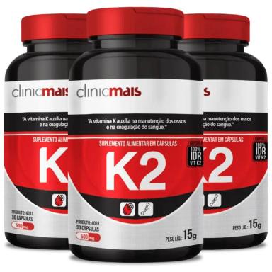 KIT 3X VITAMINA K2 MK7 MENAQUINONA-7 100% 30 CáPSULAS - CLINICMAIS