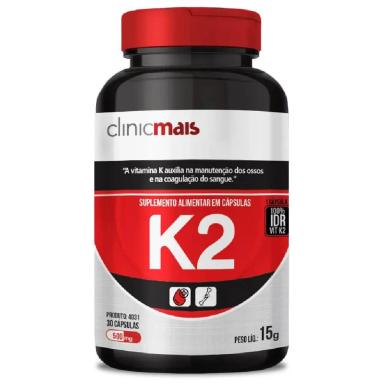 VITAMINA K2 MK7 MENAQUINONA-7 100% 30 CáPSULAS - CLINICMAIS