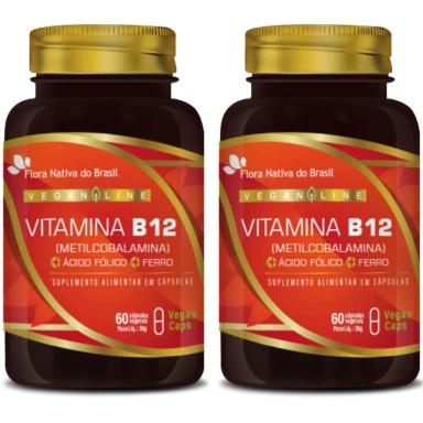 KIT 2X VITAMINA B12 + FERRO + ÁCIDO FóLICO 60 VEGAN CAPS - FLORA NATIVA
