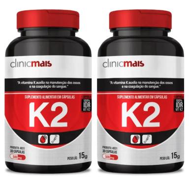 KIT 2X VITAMINA K2 MK7 MENAQUINONA-7 100% 30 CáPSULAS - CLINICMAIS
