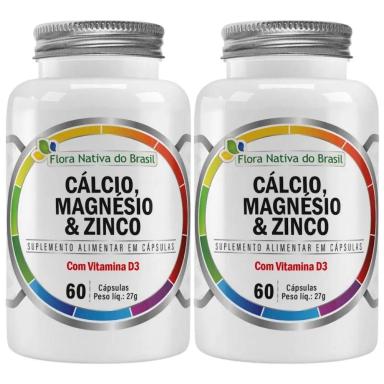 KIT 2X Cálcio Magnésio Zinco e Vit D3 60 Cápsulas - Flora Nativa