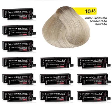 KIT C/12 COLORAçõES PROF COLOR NANO INFUSION 10.13 LOURO CLARíSSIMO ACIN DOURADO