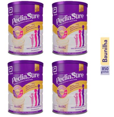 PEDIASURE 850G BAUNILHA SUPLEMENTO NUTRICIONAL INFANTIL KIT 4