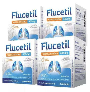 ACETILCISTEINA FLUCETIL 600MG SABOR LARANJA 16X5UN  KIT 4