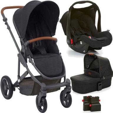 CARRINHO + BEBê CONFORTO + MOISéS COMO 4 COM COURO ABC DESIGN BLACK PRETO