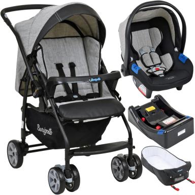 CARRINHO DE PASSEIO + TOURING X + BASE + NINHO RIO K MESCLADO CINZA - BURIGOTTO