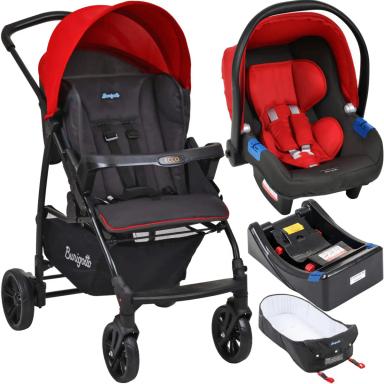 CARRINHO DE PASSEIO ECCO CINZA VERMELHO + TOURING X + NINHO E BASE - BURIGOTTO