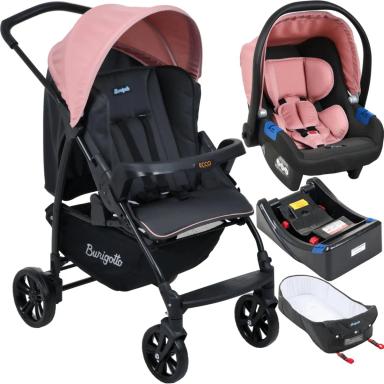 CARRINHO DE PASSEIO BEBE CONFORTO + BASE + NINHO ECCO CINZA ROSA - BURIGOTTO
