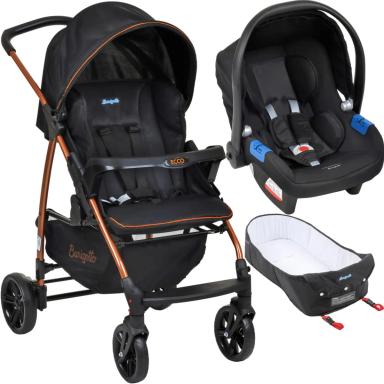 CARRINHO PASSEIO ECCO PRETO COBRE BURIGOTTO C/ TOURING X + NINHO