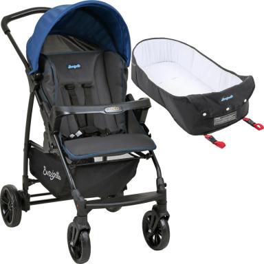 CARRINHO DE BEBE COM NINHO MOISES ECCO CINZA AZUL - BURIGOTTO