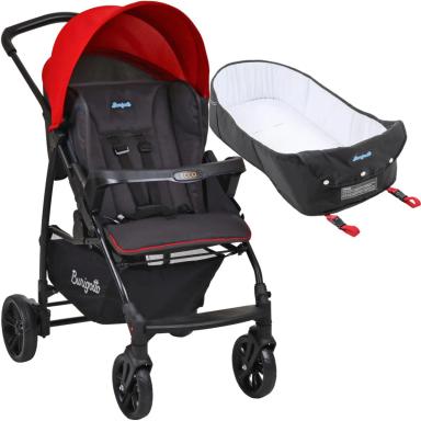 CARRINHO DE BEBE COM NINHO BURIGOTTO ECCO CINZA VERMELHO