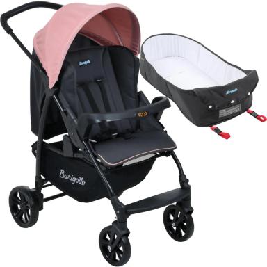 CARRINHO DE PASSEIO + MOISES NINHO ECCO CINZA ROSA - BURIGOTTO