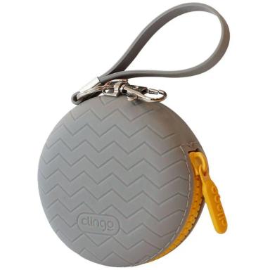 PORTA CHUPETA SILICONE INFANTIL C\ ALÇA CINZA/AMARELO CLINGO