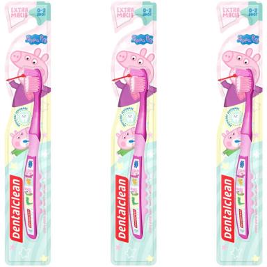3X ESCOVA DE DENTE BABY PEPPA PIG 0-2 ANOS ROSA DENTALCLEAN