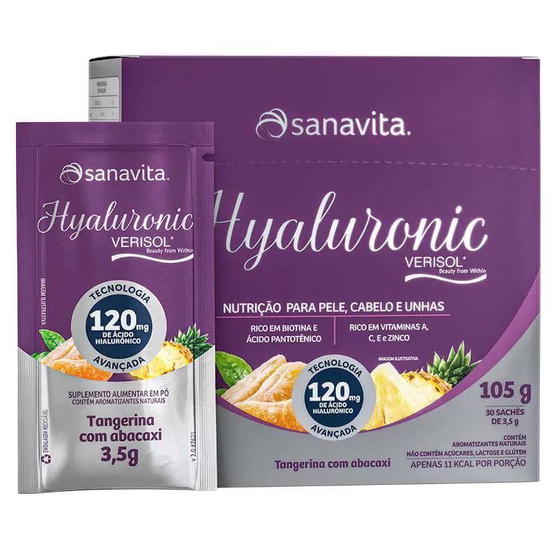 HYALURONIC VERISOL TANGERINA E ABACAXI SANAVITA 105G COM 30 SACHêS