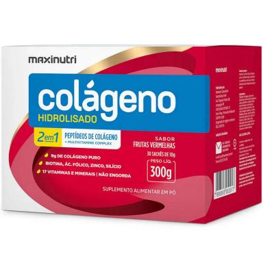 COLáGENO HIDROLISADO 2 EM 1 - 30 SACHES DE 10G  - FRUTAS VERMELHAS - MAXINUTRI