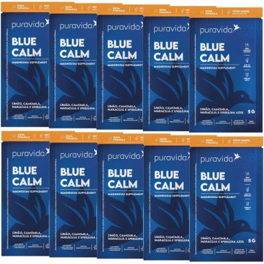 BLUE CALM PURAVIDA  - KIT 10X SACHE 5G - LIMãO, CAMOMILA. MARACUJá E SPIRULINA AZUL