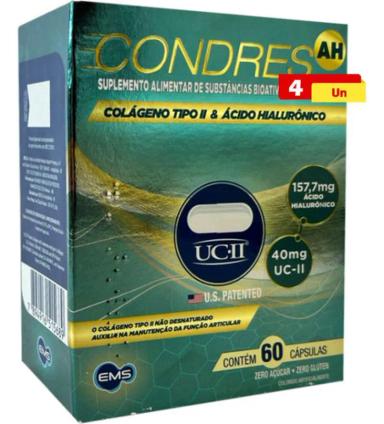 Condres Ah Colágeno Tipo 2 e Ácido Hialurônico 4 X 60 Cápsulas EMS