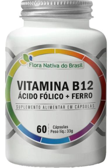 VITAMINA B12 ÁCIDO FóLICO E FERRO 60 CáPSULAS FLORA NATIVA