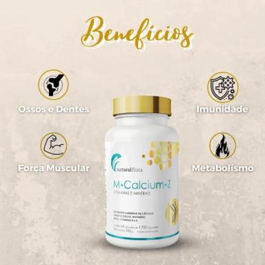 SUPLEMENTO MCALCIUM Z + D3 + K2 - 1750MG  60 CAPS VITAMINA FORçA MUSCULAR OSSOS DENTES - NATURAL FLORA SEM Sabor