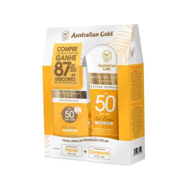KIT AUSTRALIAN GOLD PROTETOR SOLAR CORPORAL FPS50 200G + FACIAL FPS50 50G