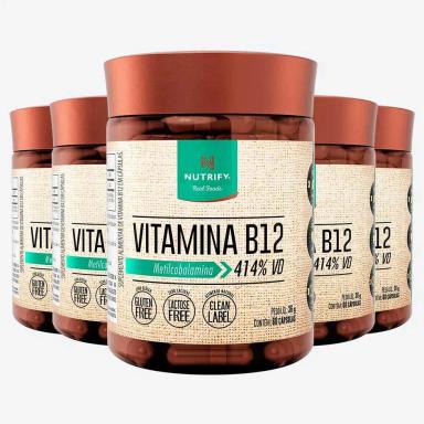 KIT COM 5 POTES DE VITAMINAS B12 60 CáPSULAS