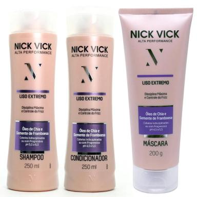 KIT NICK VICK LISO EXTREMO SHAMPOO CONDICIONADOR E MáSCARA