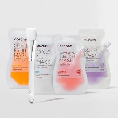 KIT 4 MáSCARAS FACIAIS 4 USOS + PINCEL DE SKINCARE (5 PRODUTOS)