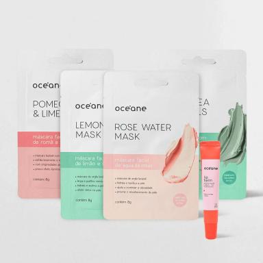 Kit Hidratante Labial de Morango + 4 Máscaras Faciais Diversas (5 Produtos) Não