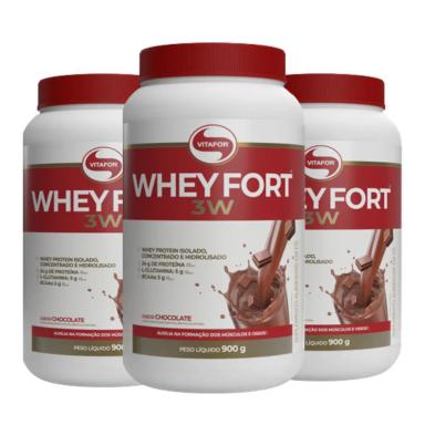 KIT 3X WHEY FORT 900G CHOCOLATE VITAFOR