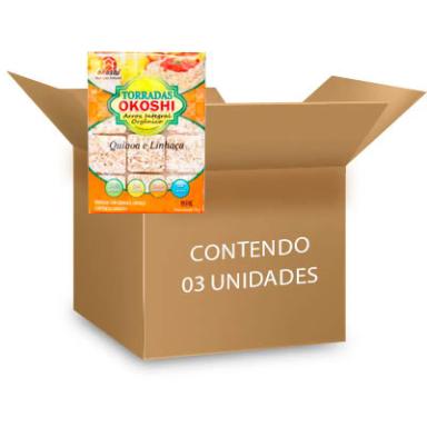 TORRADA ORGâNICA ZERO GLúTEN QUINOA E LINHAçA OKOSHI CONTENDO 3 PACOTES COM 75G CADA