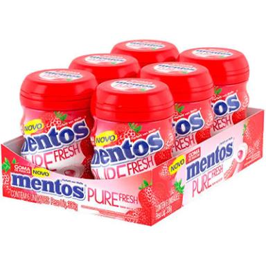 MENTOS POTE PURE FRESH MORANGO CONTENDO 6 FRASCOS COM 28 UNIDADES CADA