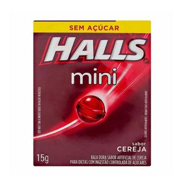 BALA HALLS SEM AçúCAR MINI CEREJA CONTENDO 18 CAIXINHAS DE 15G CADA