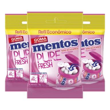MENTOS BAG REFIL TUTTI FRUTTI FRESH ZERO AçúCAR COM 3 PACOTES DE 56G CADA