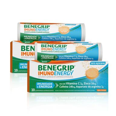 KIT C/ 02 BENEGRIP IMUNO ENERGY 10 COMPRIMIDOS EFERVESCENTES