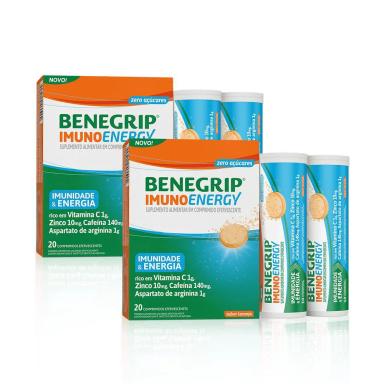 KIT C/ 02 BENEGRIP IMUNO ENERGY 20 COMPRIMIDOS EFERVESCENTES