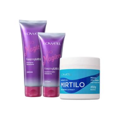 LOWELL KIT LISO MáGICO MASK EXTRATO MIRTILO (3 PRODUTOS)