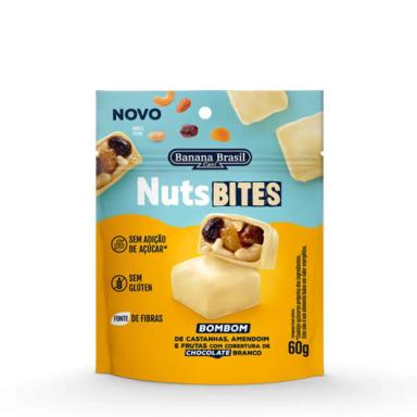 BOMBOM ZERO AçúCAR E GLúTEN NUTS BITES CHOCOLATE BRANCO BANANA BRASIL 60G