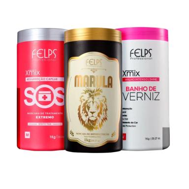 KIT CRONOGRAMA CAPILAR SOS, BANHO DE VERNIZ E MARULA 1KG - FELPS